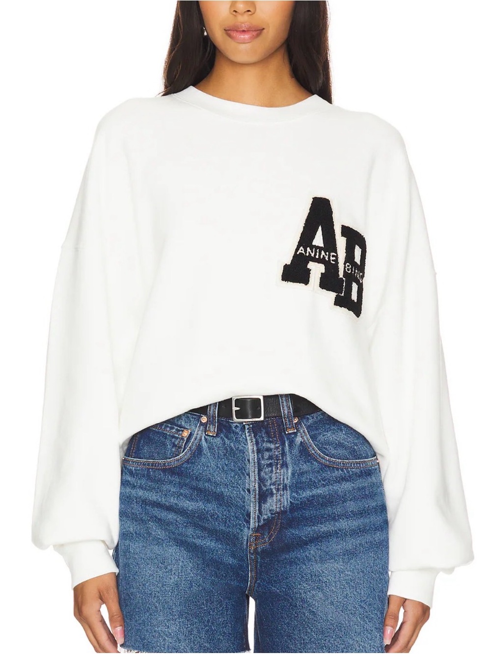 Anine Bing Miles Letterman Sweatshirt in off white NEW NWT